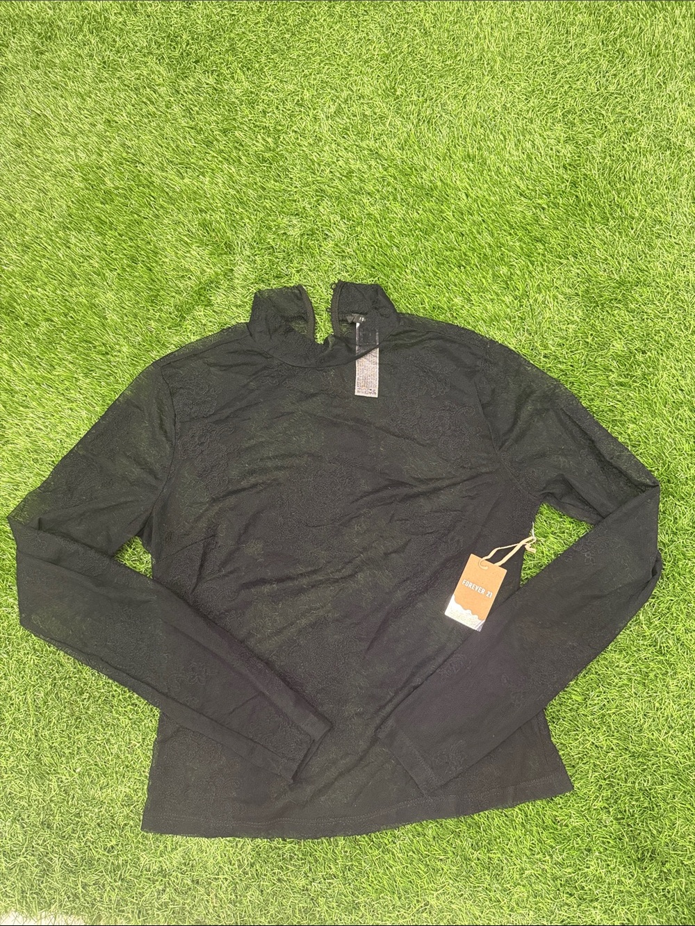 Forever 21 Black lace and sheer mesh Women's Turtleneck Top